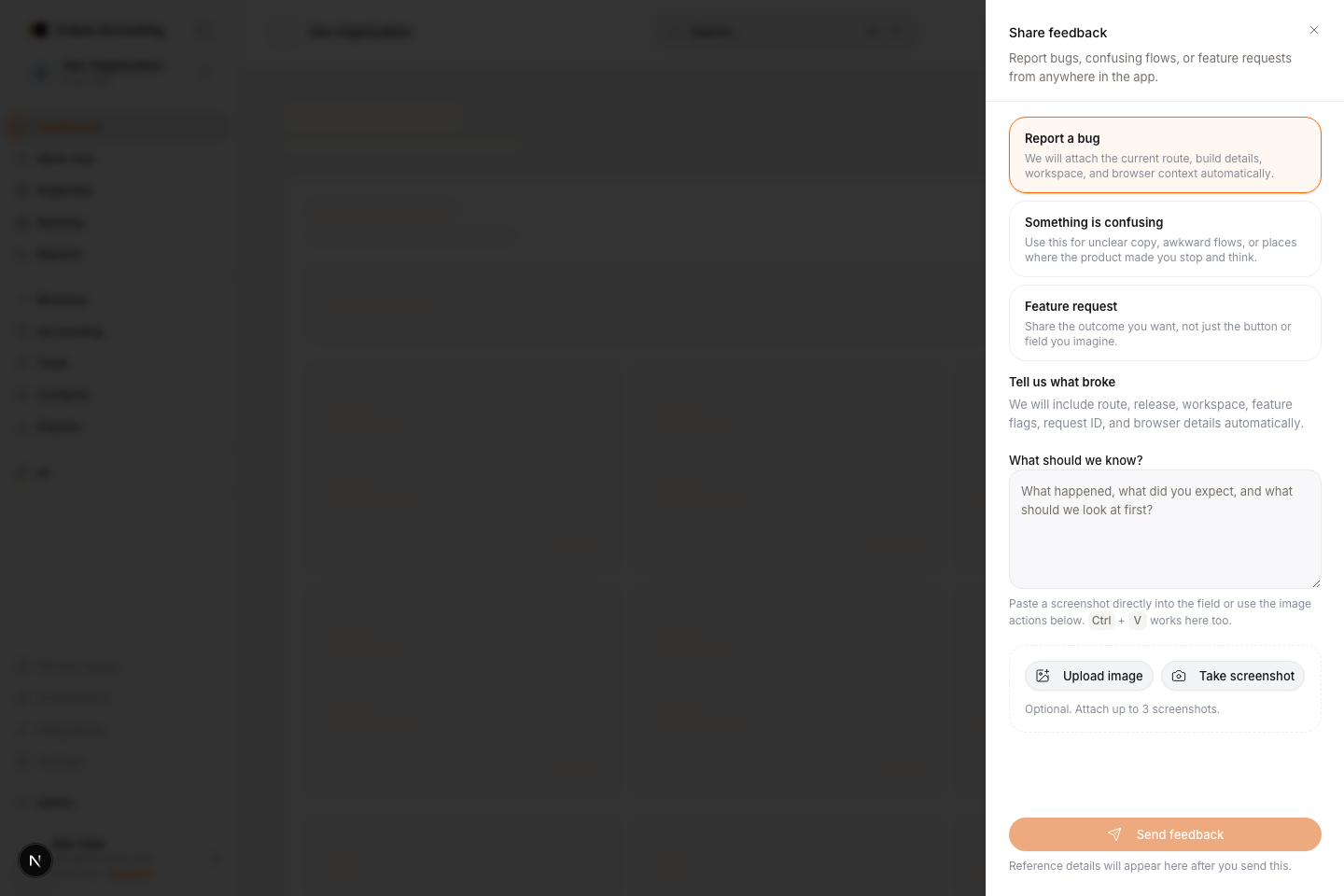 Feedback widget screenshot